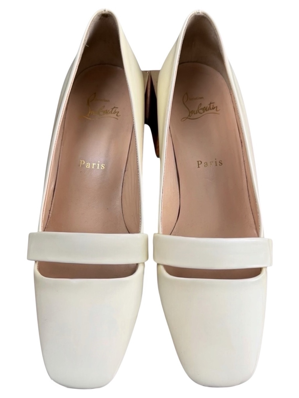 Christian Louboutin Cream Patent Mary Jane Block Heel Pumps Size 38 - Picture 1 of 11